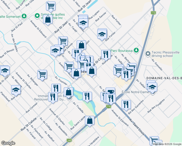 map of restaurants, bars, coffee shops, grocery stores, and more near 1500 Avenue Saint-Louis in Plessisville