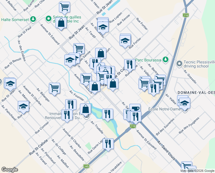 map of restaurants, bars, coffee shops, grocery stores, and more near 1754 Rue Saint Calixte in Plessisville