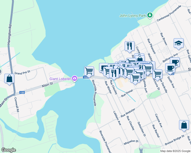 map of restaurants, bars, coffee shops, grocery stores, and more near 10 Rue Dock in Shediac