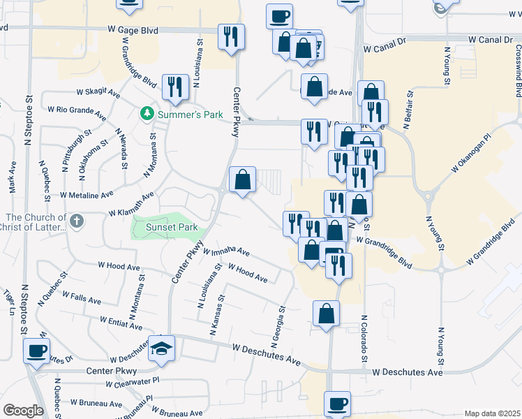 map of restaurants, bars, coffee shops, grocery stores, and more near 8113 West Grandridge Boulevard in Kennewick