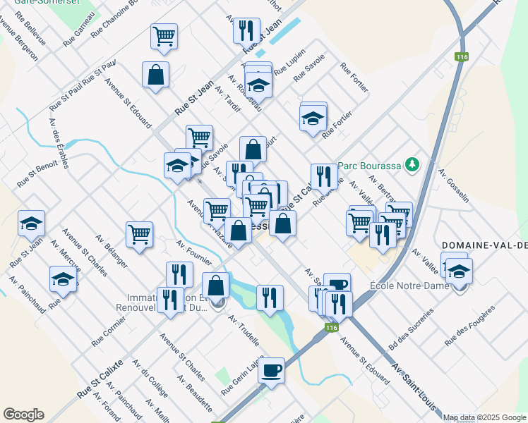 map of restaurants, bars, coffee shops, grocery stores, and more near in Plessisville