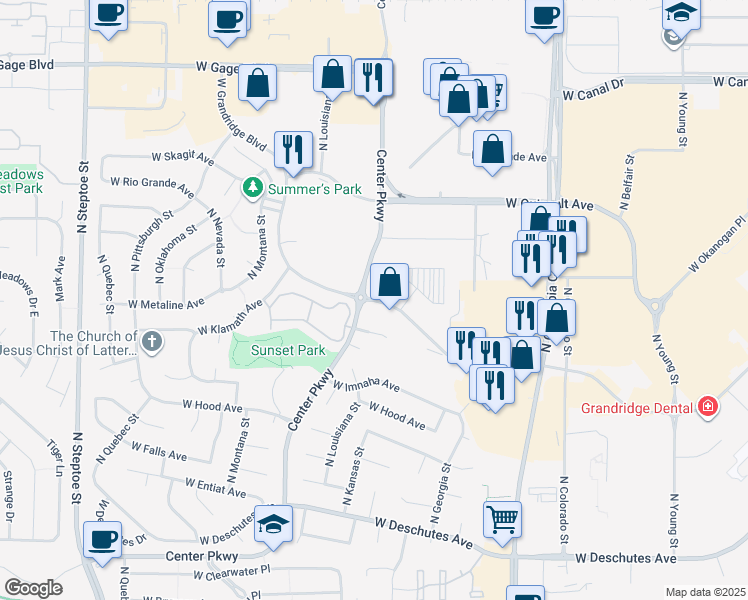 map of restaurants, bars, coffee shops, grocery stores, and more near 8112 West Grandridge Boulevard in Kennewick