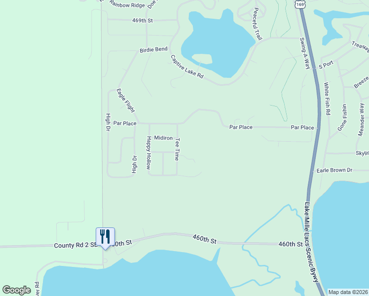 map of restaurants, bars, coffee shops, grocery stores, and more near 46496 Tee Time in Garrison