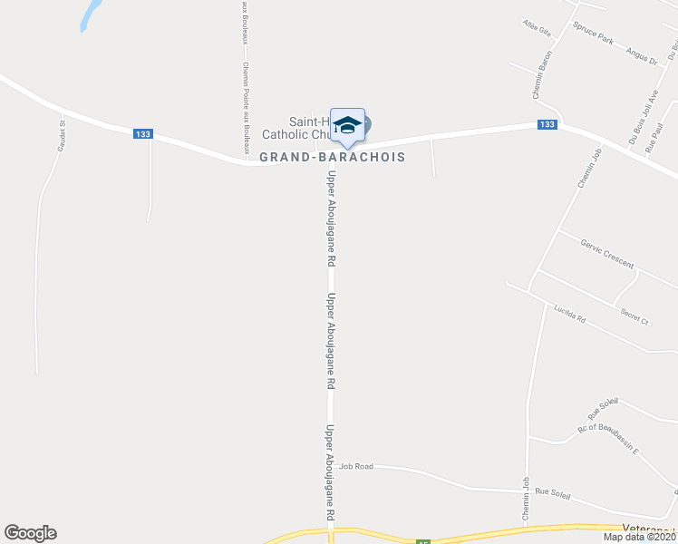 map of restaurants, bars, coffee shops, grocery stores, and more near 38 Upper Aboujagane Road in Beaubassin East