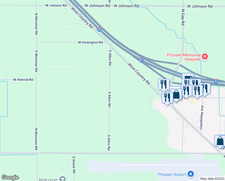 map of restaurants, bars, coffee shops, grocery stores, and more near 413 North Albro Road in Prosser