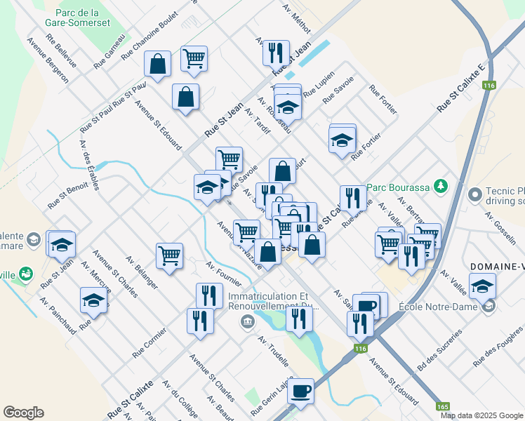 map of restaurants, bars, coffee shops, grocery stores, and more near 1697 Avenue Saint-Louis in Plessisville