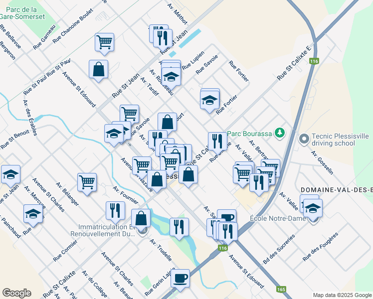 map of restaurants, bars, coffee shops, grocery stores, and more near 1595 Avenue Sainte Thérèse in Plessisville