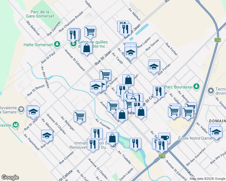 map of restaurants, bars, coffee shops, grocery stores, and more near 1759 Avenue Saint-Louis in Plessisville
