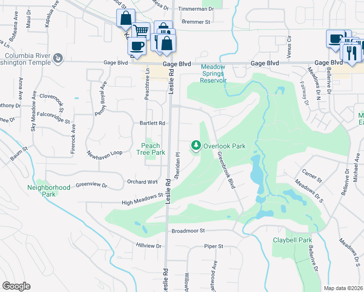 map of restaurants, bars, coffee shops, grocery stores, and more near 106 Oakmont Court in Richland