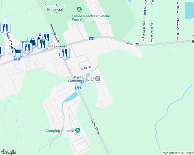 map of restaurants, bars, coffee shops, grocery stores, and more near 144 Rue Cartier in Shediac