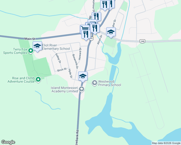 map of restaurants, bars, coffee shops, grocery stores, and more near 4 Crosby Street in Cornwall