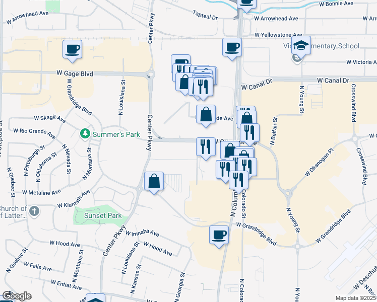 map of restaurants, bars, coffee shops, grocery stores, and more near 7901 West Quinault Avenue in Kennewick
