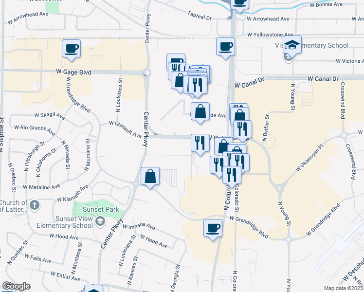 map of restaurants, bars, coffee shops, grocery stores, and more near 7901 W Quinault Ave in Kennewick