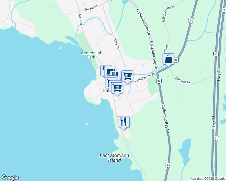 map of restaurants, bars, coffee shops, grocery stores, and more near in Callander