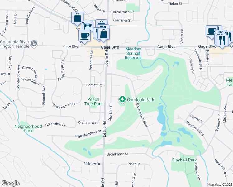 map of restaurants, bars, coffee shops, grocery stores, and more near 106 Oakmont Court in Richland