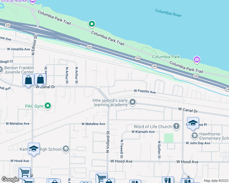 map of restaurants, bars, coffee shops, grocery stores, and more near 4502 West Payette Avenue in Kennewick