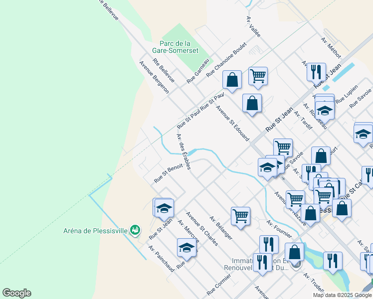 map of restaurants, bars, coffee shops, grocery stores, and more near 2180 Avenue des Érables in Plessisville
