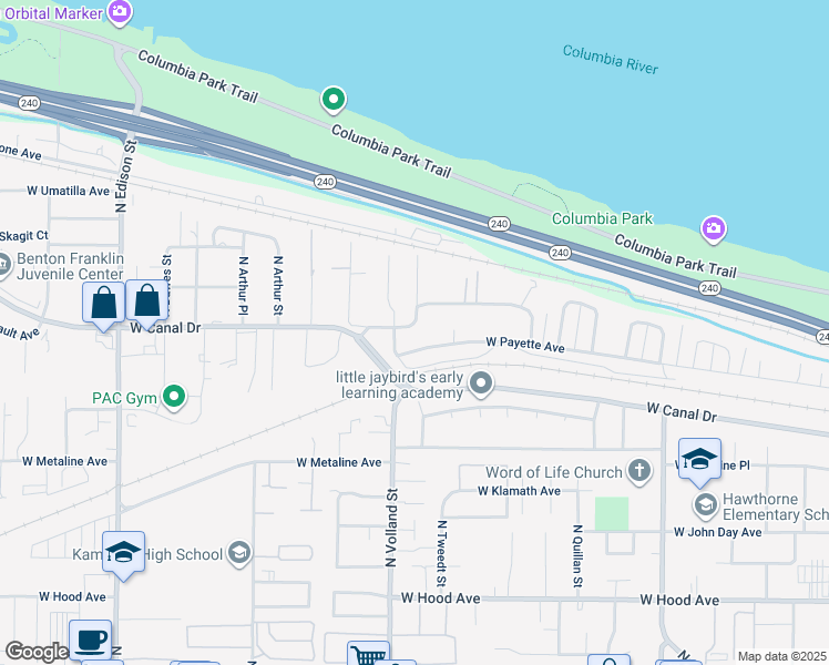 map of restaurants, bars, coffee shops, grocery stores, and more near 4502 West Payette Avenue in Kennewick