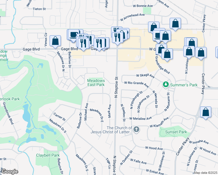 map of restaurants, bars, coffee shops, grocery stores, and more near 2303 Franz Court in Richland