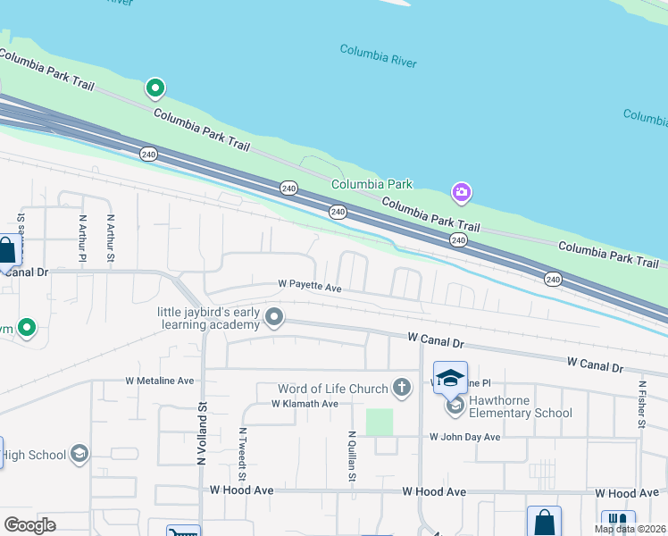 map of restaurants, bars, coffee shops, grocery stores, and more near 1252 North Perry Loop in Kennewick