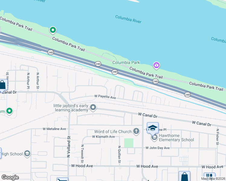 map of restaurants, bars, coffee shops, grocery stores, and more near 1252 North Perry Loop in Kennewick