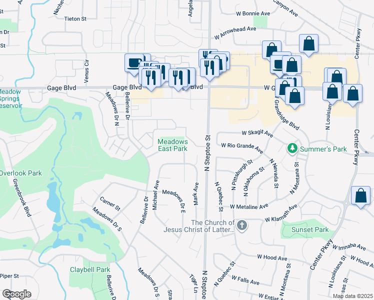 map of restaurants, bars, coffee shops, grocery stores, and more near 614 Muriel Street in Richland