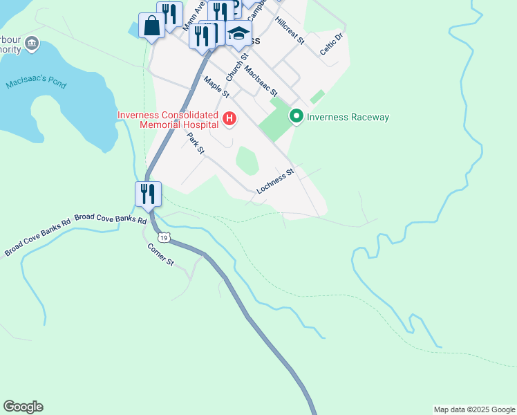 map of restaurants, bars, coffee shops, grocery stores, and more near 3 Park Street in Inverness