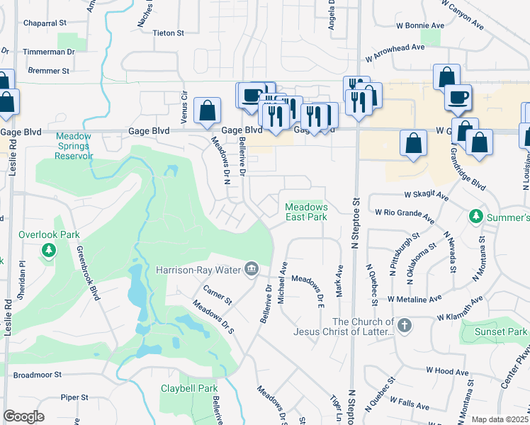 map of restaurants, bars, coffee shops, grocery stores, and more near 2100 Bellerive Drive in Richland