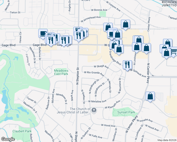 map of restaurants, bars, coffee shops, grocery stores, and more near 9002 West Rio Grande Avenue in Kennewick