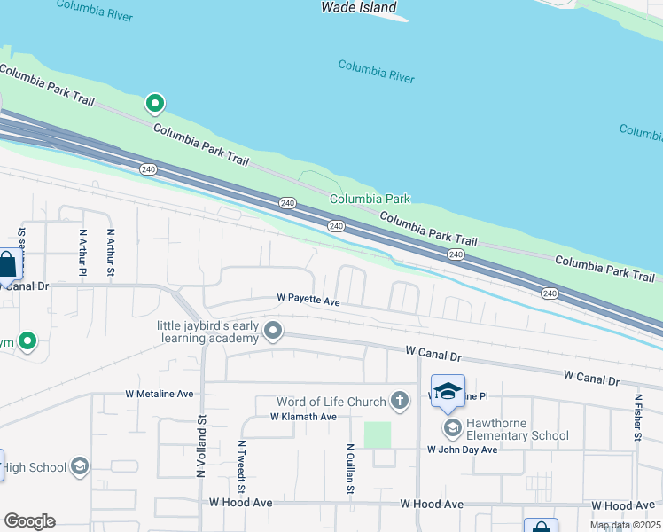 map of restaurants, bars, coffee shops, grocery stores, and more near 1252 N Perry Loop in Kennewick