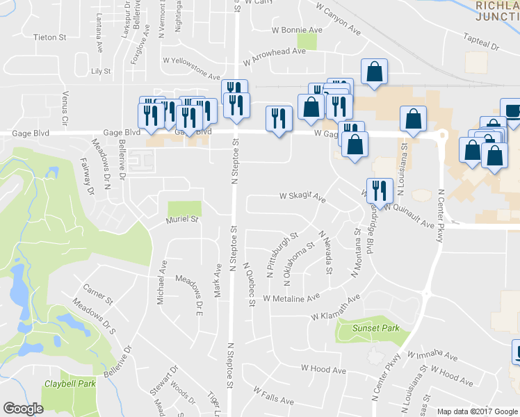 map of restaurants, bars, coffee shops, grocery stores, and more near 9002 West Rio Grande Avenue in Kennewick