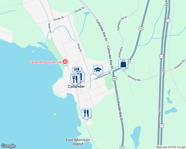 map of restaurants, bars, coffee shops, grocery stores, and more near 10 Toronto Street in Parry Sound District