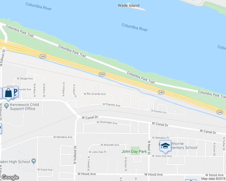 map of restaurants, bars, coffee shops, grocery stores, and more near 1252 North Perry Loop in Kennewick