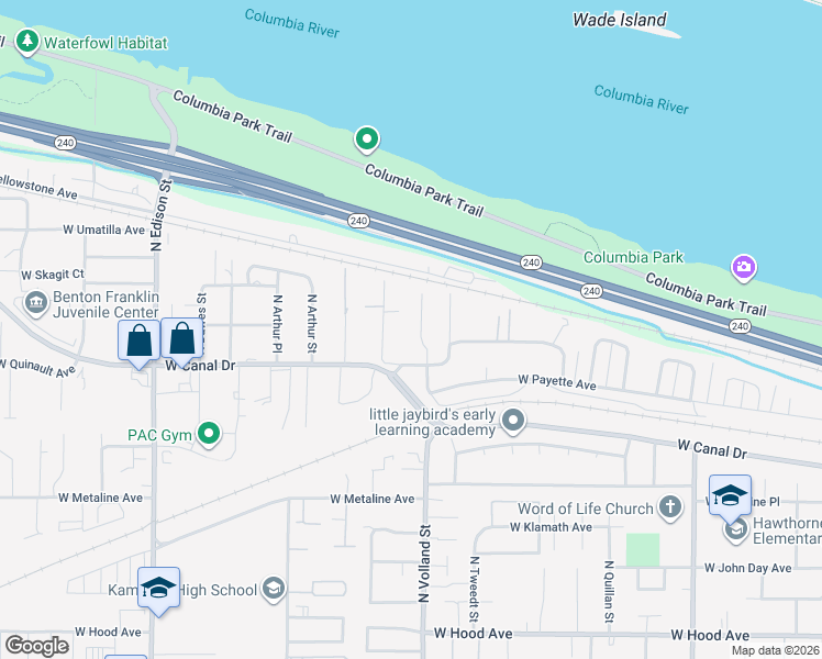 map of restaurants, bars, coffee shops, grocery stores, and more near 1226 N Volland St in Kennewick