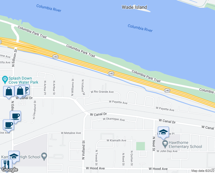 map of restaurants, bars, coffee shops, grocery stores, and more near 4408 West Rio Grande Avenue in Kennewick
