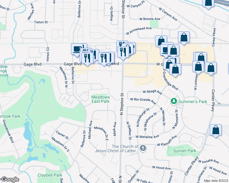 map of restaurants, bars, coffee shops, grocery stores, and more near 614 Muriel Street in Richland
