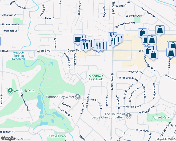 map of restaurants, bars, coffee shops, grocery stores, and more near 2100 Bellerive Drive in Richland