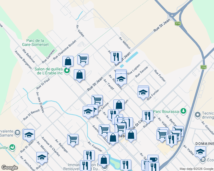 map of restaurants, bars, coffee shops, grocery stores, and more near 1921 Avenue Tardif in Plessisville
