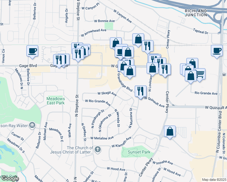 map of restaurants, bars, coffee shops, grocery stores, and more near 8806 West Skagit Avenue in Kennewick