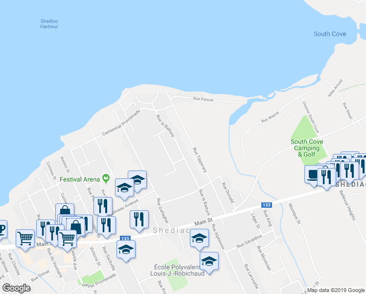 map of restaurants, bars, coffee shops, grocery stores, and more near 112 Rue la Batture in Shédiac