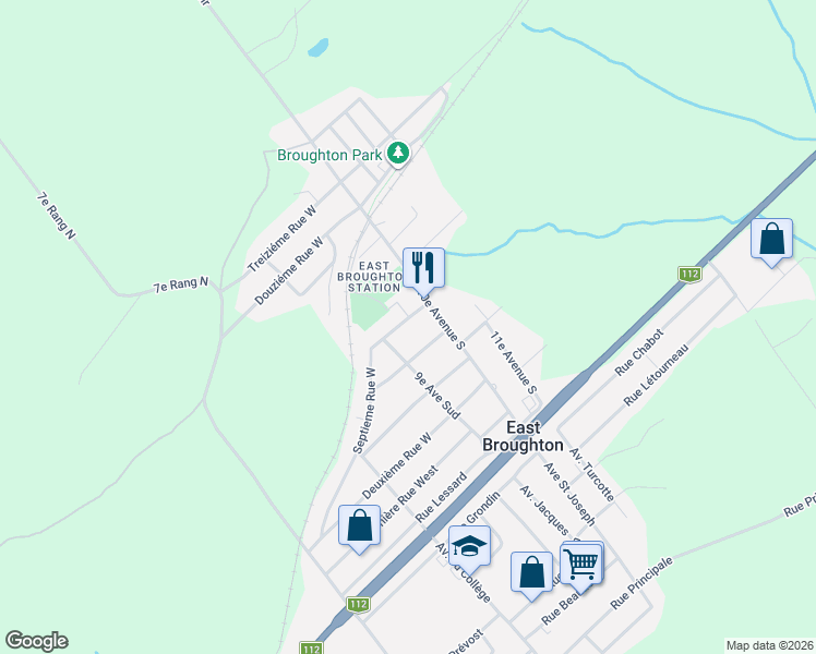 map of restaurants, bars, coffee shops, grocery stores, and more near 204-226 Sixième Rue West in East Broughton