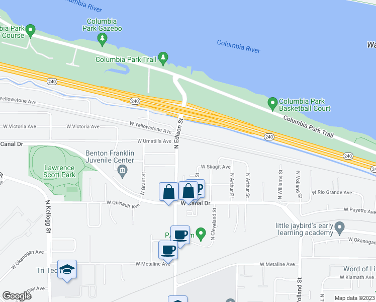 map of restaurants, bars, coffee shops, grocery stores, and more near 5120 West Yellowstone Avenue in Kennewick
