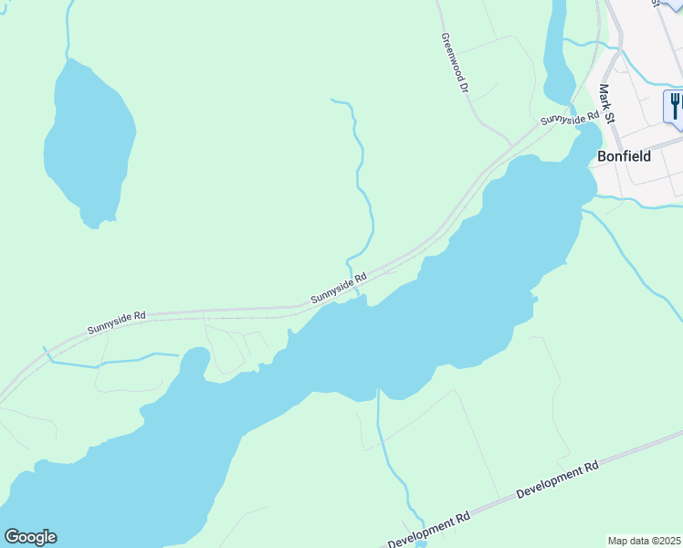map of restaurants, bars, coffee shops, grocery stores, and more near 297 Sunnyside Road in Bonfield