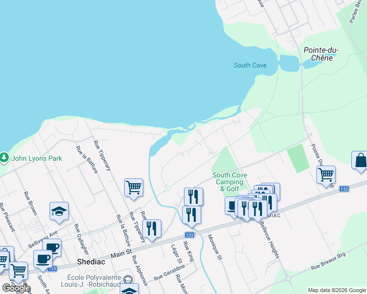 map of restaurants, bars, coffee shops, grocery stores, and more near in Shediac