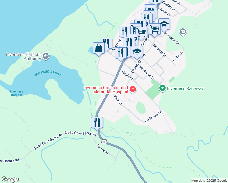 map of restaurants, bars, coffee shops, grocery stores, and more near 3 Park Street in Inverness