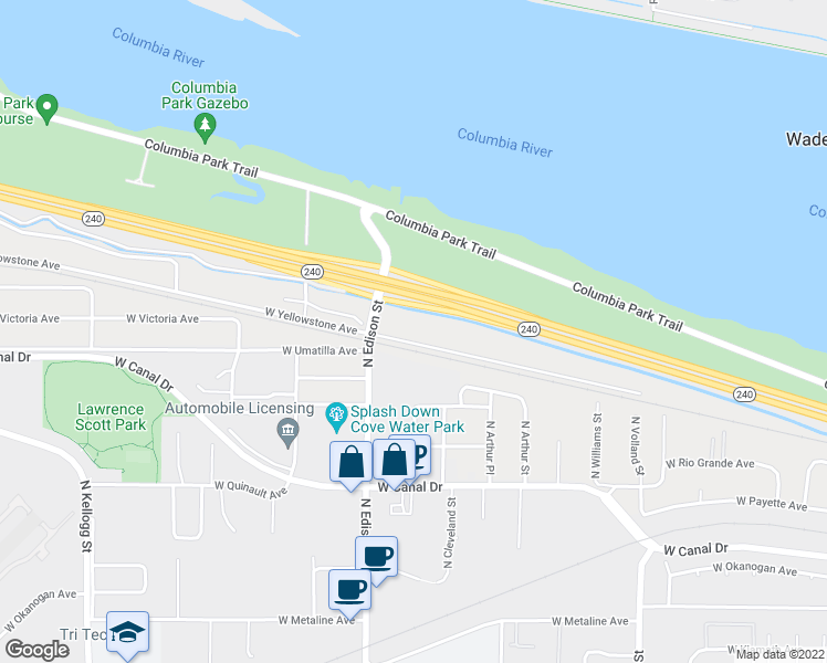 map of restaurants, bars, coffee shops, grocery stores, and more near 5120 West Yellowstone Avenue in Kennewick