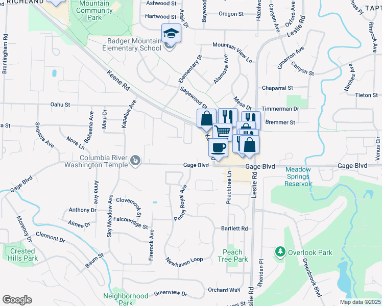 map of restaurants, bars, coffee shops, grocery stores, and more near 770 Gage Boulevard in Richland