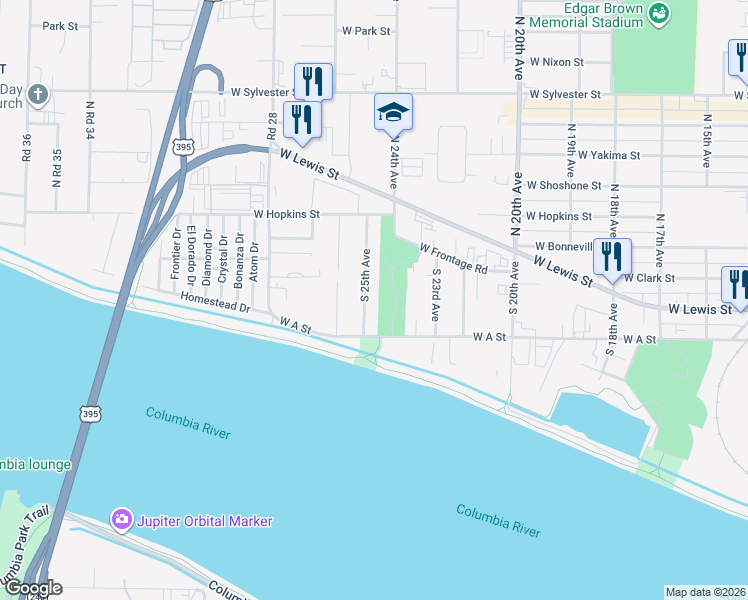 map of restaurants, bars, coffee shops, grocery stores, and more near 509 South 25th Avenue in Pasco