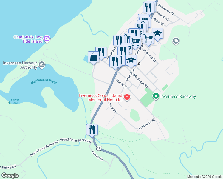 map of restaurants, bars, coffee shops, grocery stores, and more near 15786 Central Avenue in Inverness