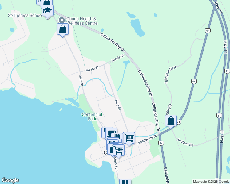 map of restaurants, bars, coffee shops, grocery stores, and more near 508 King Street in Callander